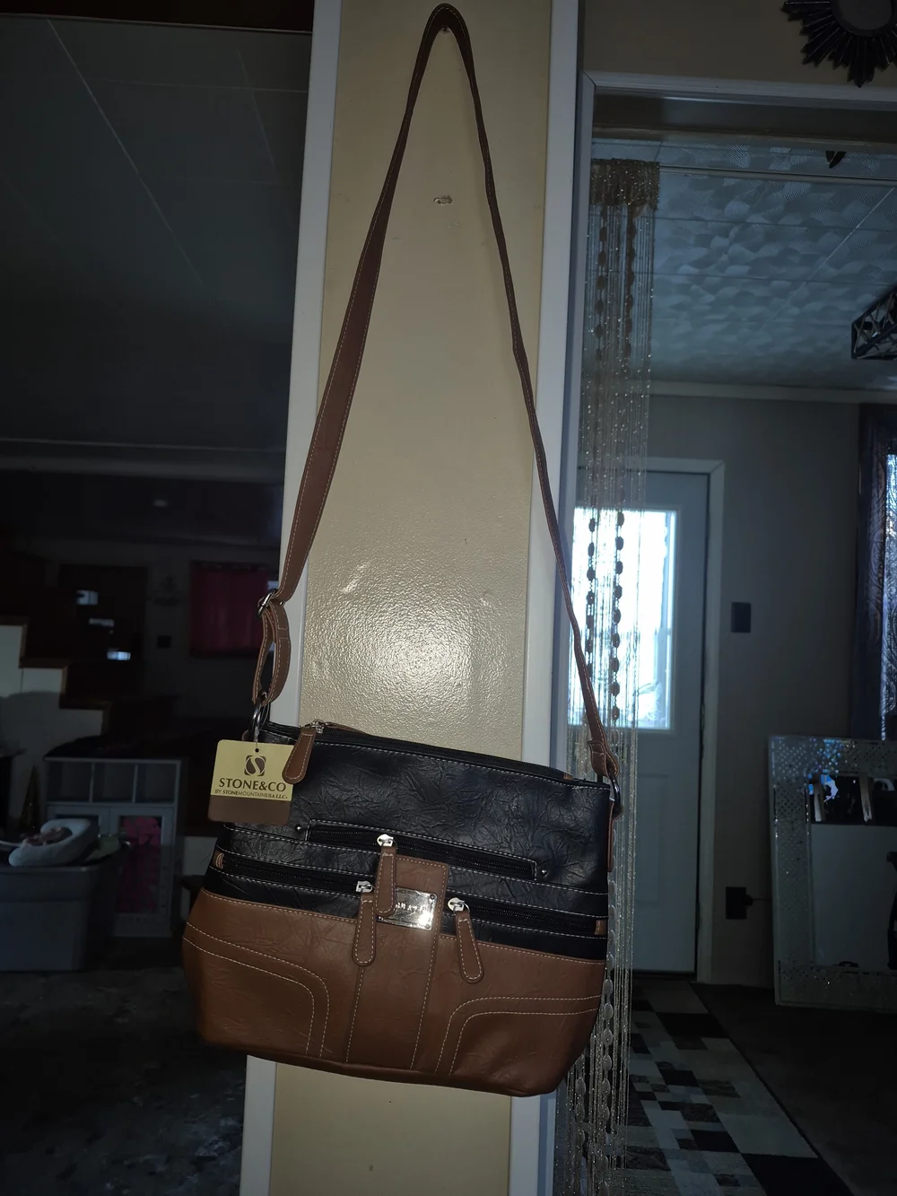 Stone & Co. Black and Brown Leather Crossbody Messenger Bag